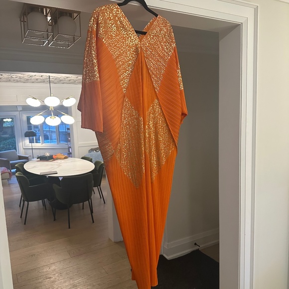 NWOT KATE HEWKO - Orange / Gold Leopard Geometric Glam Dress -One Size Fits Most - Picture 8 of 16